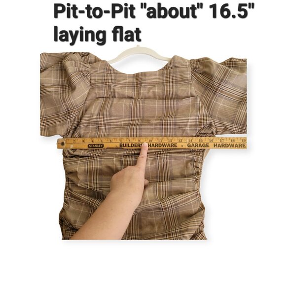 Revolve Majorelle tan plaid puff sleeve lace-up Darlene Mini Dress size S EUC - Picture 6 of 12